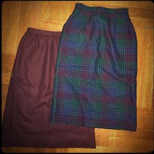 Burgundy wool vintage midi pencil skirt